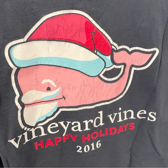 SOLD - Vineyard Vines Men’s Santa Whale Happy Holidays Navy Long Sleeve Small - Picture 6 of 6